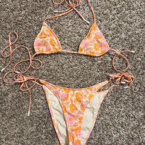 Triangl Swimwear Pink & Orange Floral Triangle Bikini